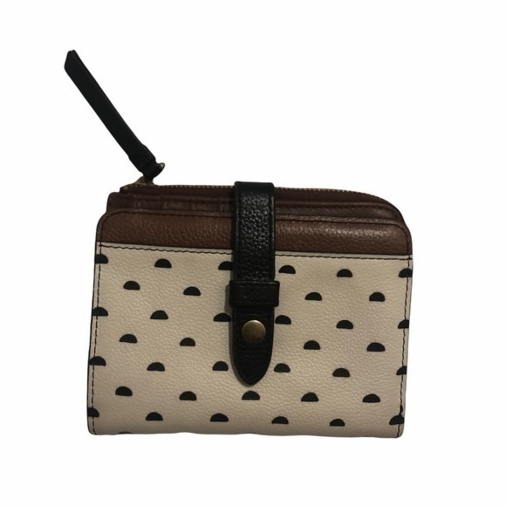 Fossil multicolor brown black white leather wallet